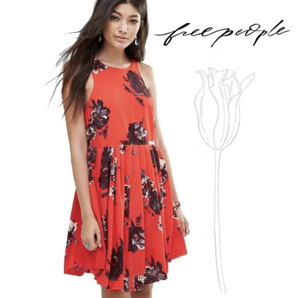 Free People Dresses & Skirts - Free People Flutterby Red Floral Dress Sleeveless 4